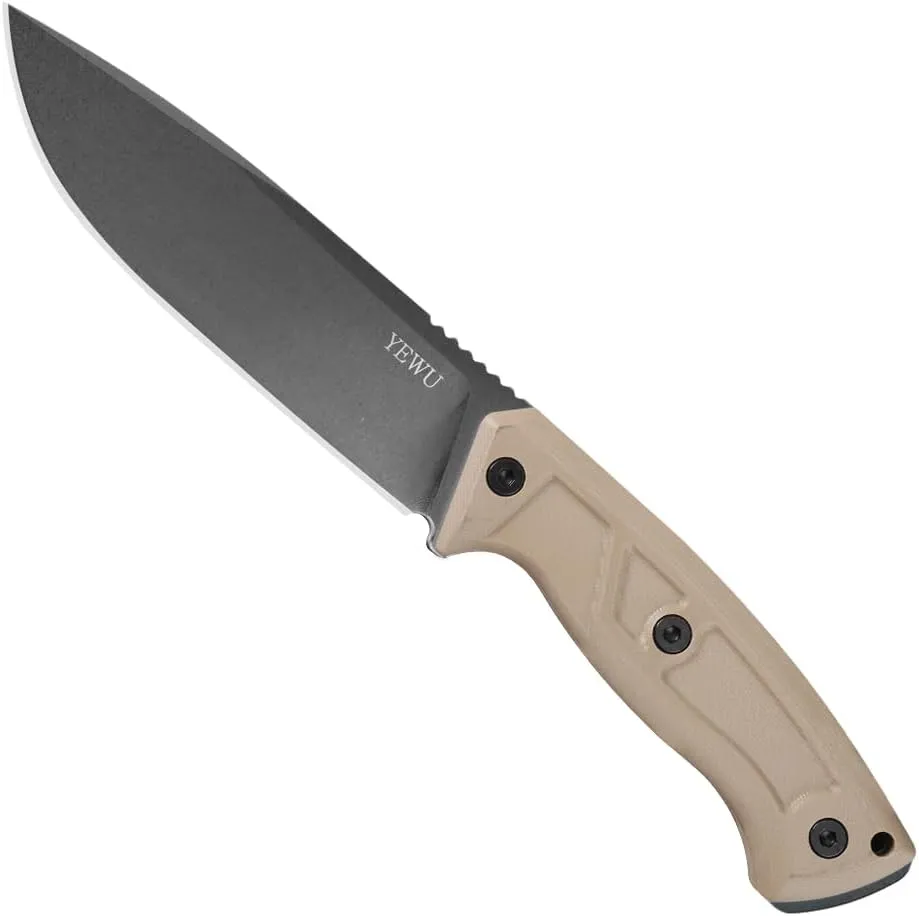Fixed blade knife G10 handle and Kydex sheath outdoor EDC camping, hunting, hiking hand tool (Desert stalk)