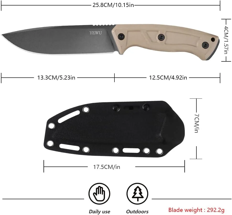 Fixed blade knife G10 handle and Kydex sheath outdoor EDC camping, hunting, hiking hand tool (Desert stalk)