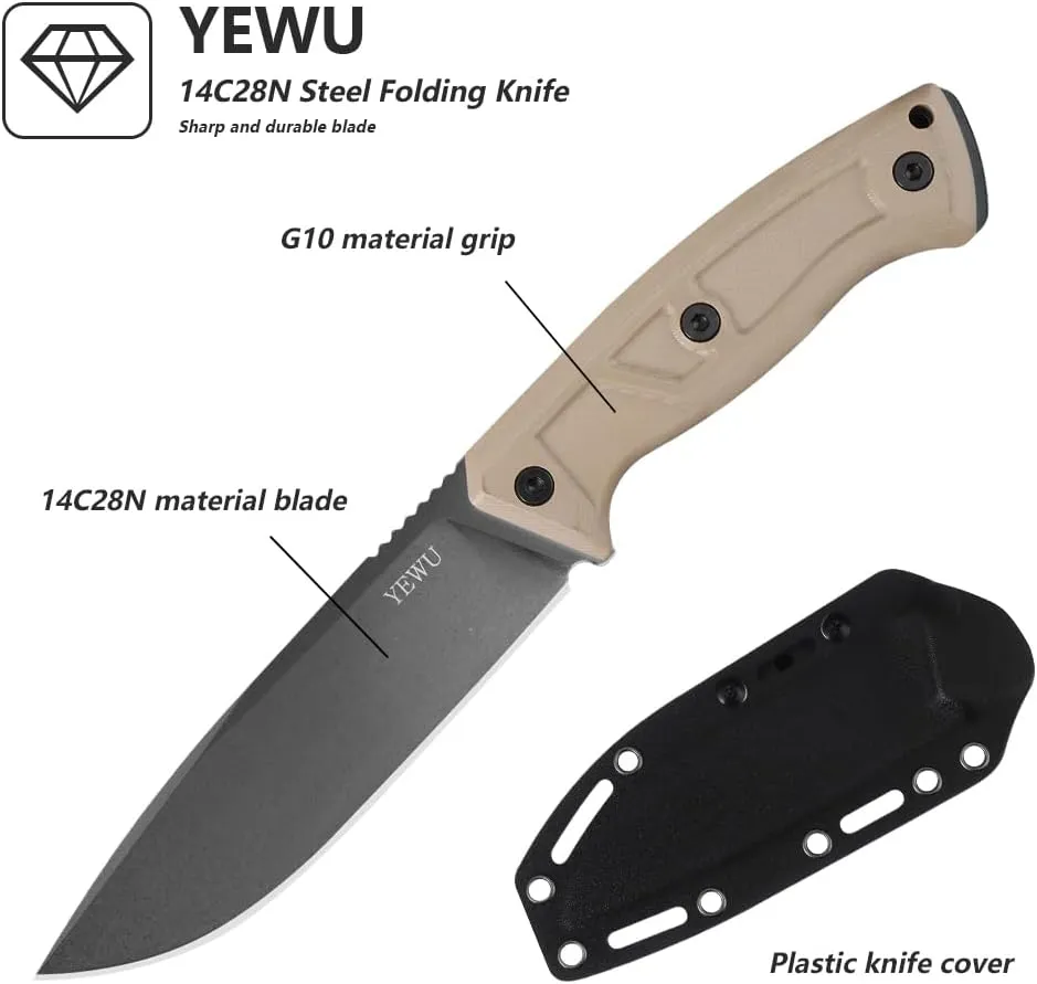 Fixed blade knife G10 handle and Kydex sheath outdoor EDC camping, hunting, hiking hand tool (Desert stalk)