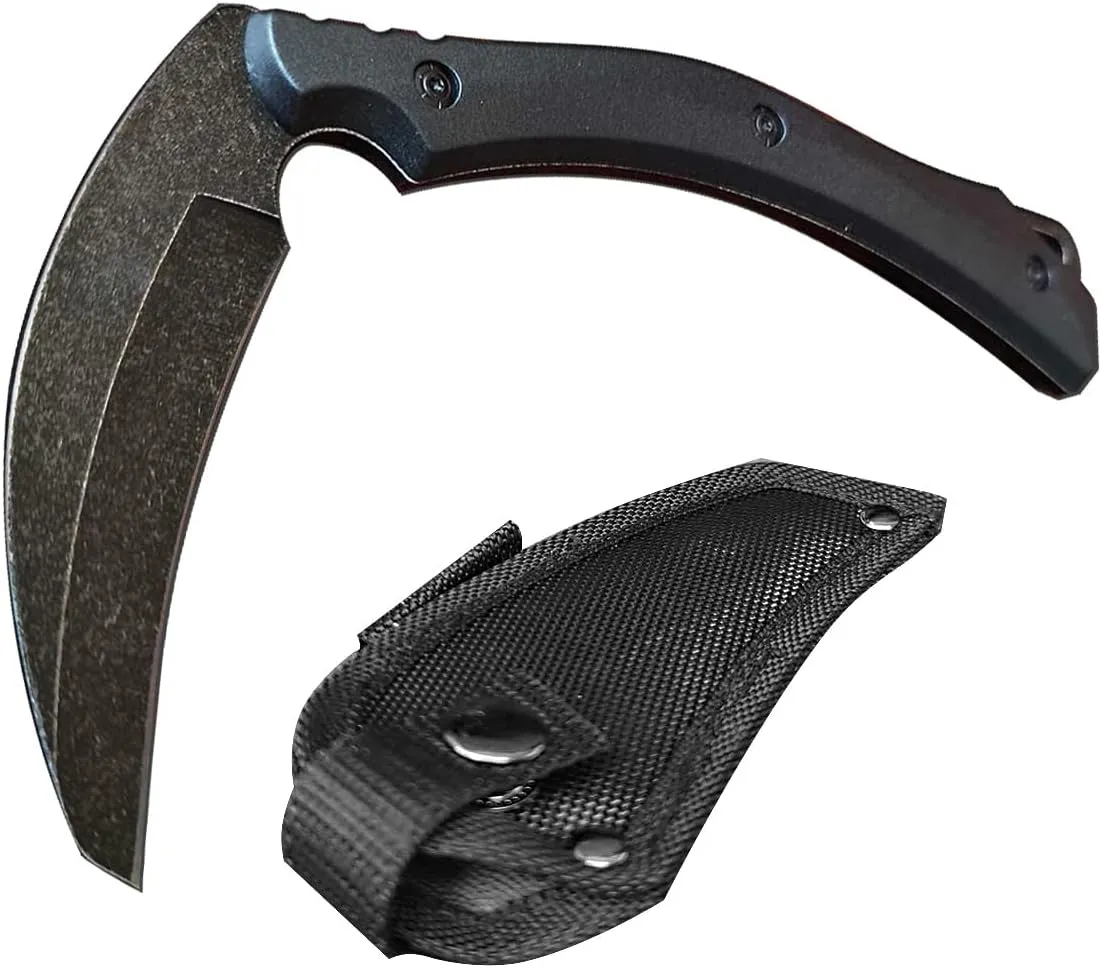 Fixed Blade Knife, Outdoor Hunting Camping Sickle, Stonwash Blade, High Hardness Plastic Handle w/Sheath