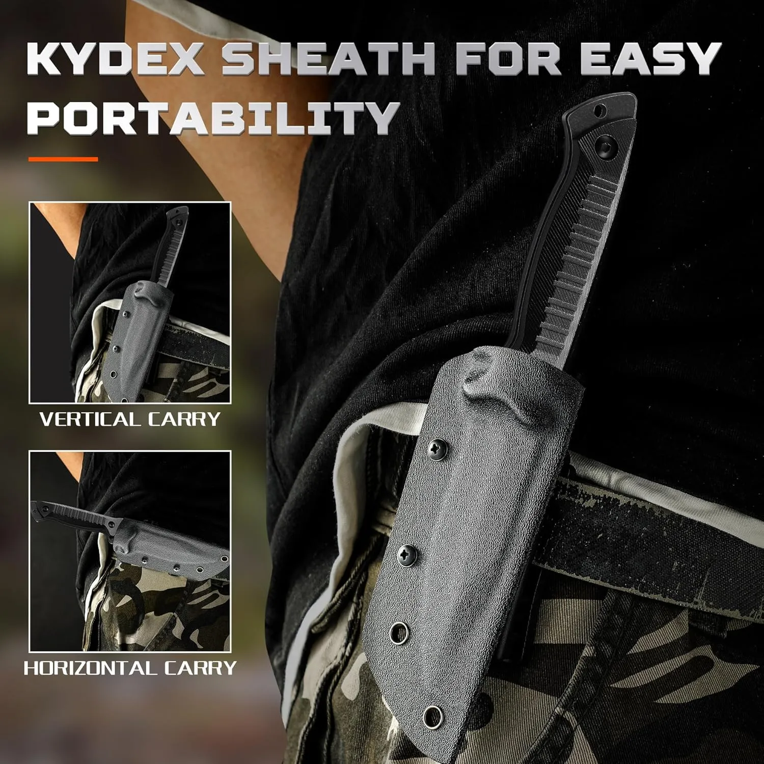 Fixed Blade Knife Tactical - 420HC Steel Belt Buckle Hunting Knife Horizontal, Camping Fixed-Blade Knives for Men (Savage Blade)
