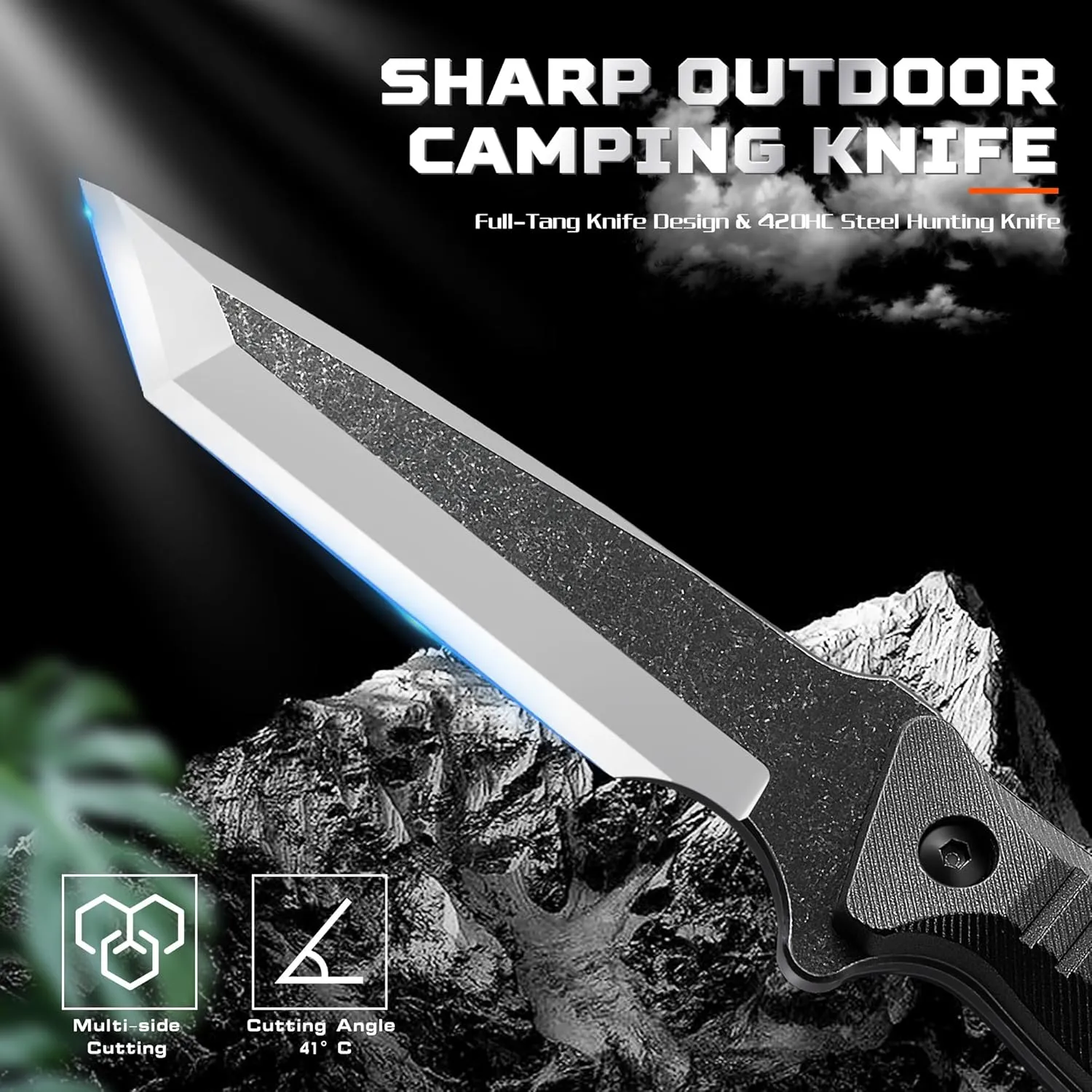 Fixed Blade Knife Tactical - 420HC Steel Belt Buckle Hunting Knife Horizontal, Camping Fixed-Blade Knives for Men (Savage Blade)
