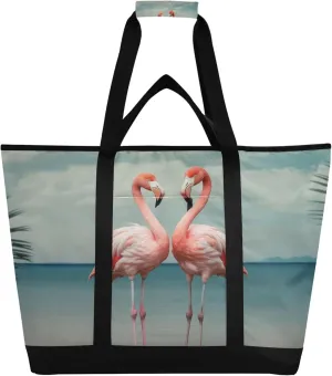 Flamingo Reusable Insulated Cooler Bag with Ice Pack Compartment - Large 47L Waterproof Thermal Grocery Tote for Picnic Beach Camping Lunch Storage