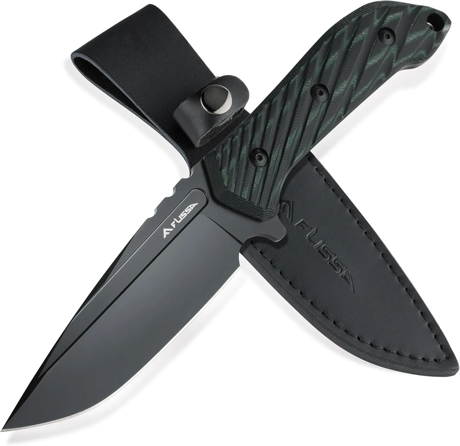 FLISSA Survival Hunting Knife, 10-inch Full Tang Fixed Blade Tactical Knife with Leather Sheath, D2 Steel Blade, Micarta Handle for Outdoor Activities