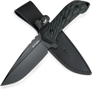 FLISSA Survival Hunting Knife, 10-inch Full Tang Fixed Blade Tactical Knife with Leather Sheath, D2 Steel Blade, Micarta Handle for Outdoor Activities