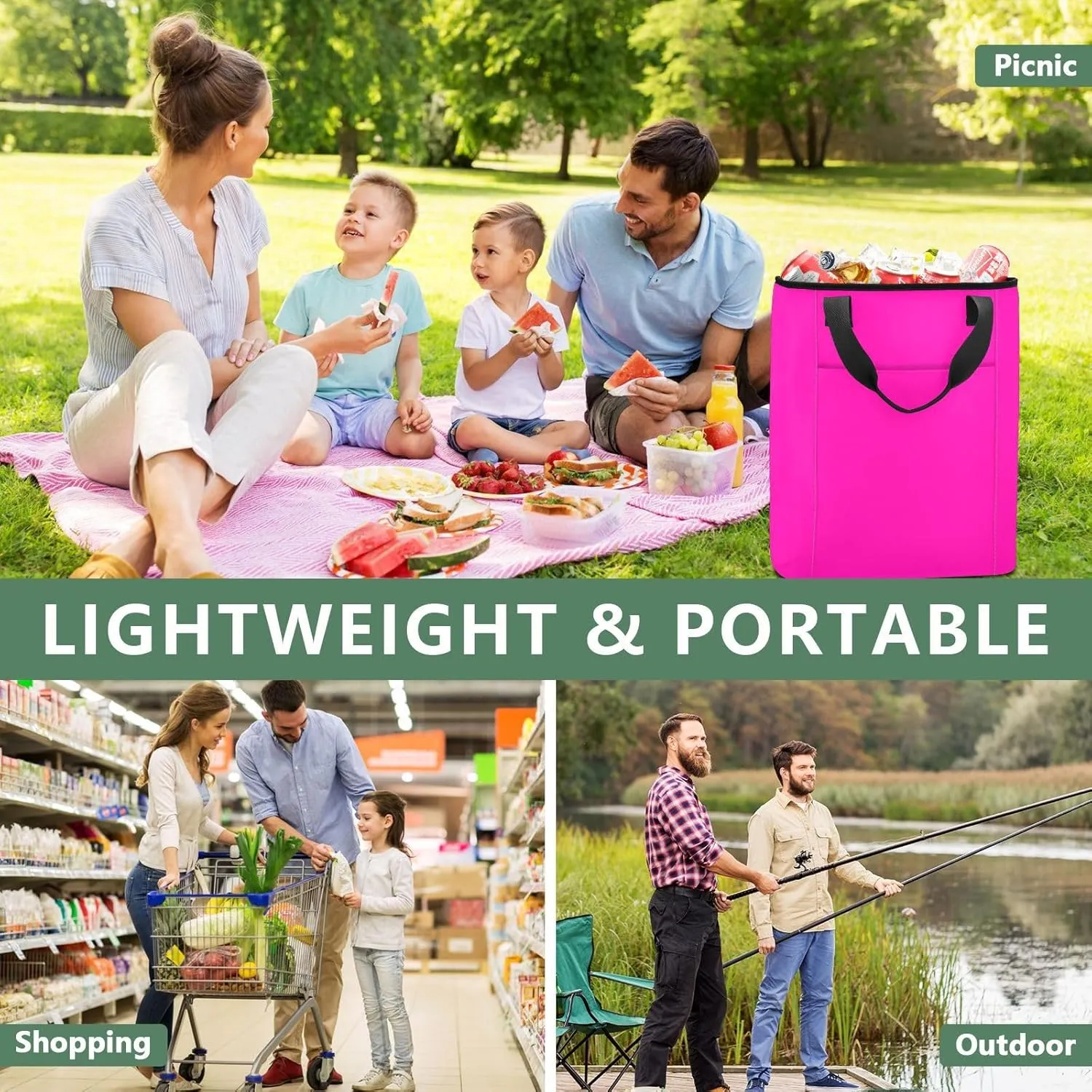 Fluorescent Yellow Electric Lime Cooler Bag 36 Cans Soft Side Coolers Insulated Leakproof Leakproof Cooling Tote Bag for Lunch