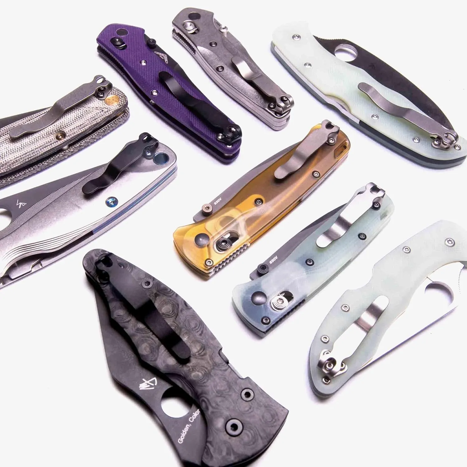 Flytanium Universal Titanium Folding Knife Pocket Clip Compatible with Benchmade Knife and Spyderco Knife Models, and Many Others (Long/Titanium Black)