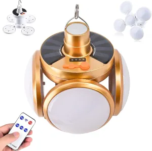 Folding Football Light, Solar Camping Lantern, Outdoor Solar Folding Light Portable USB, Soccer Ball Lamp, Football Bulbs with Hanging Hook, Portable USB Collapsible Tent Lamp with 5 Mode