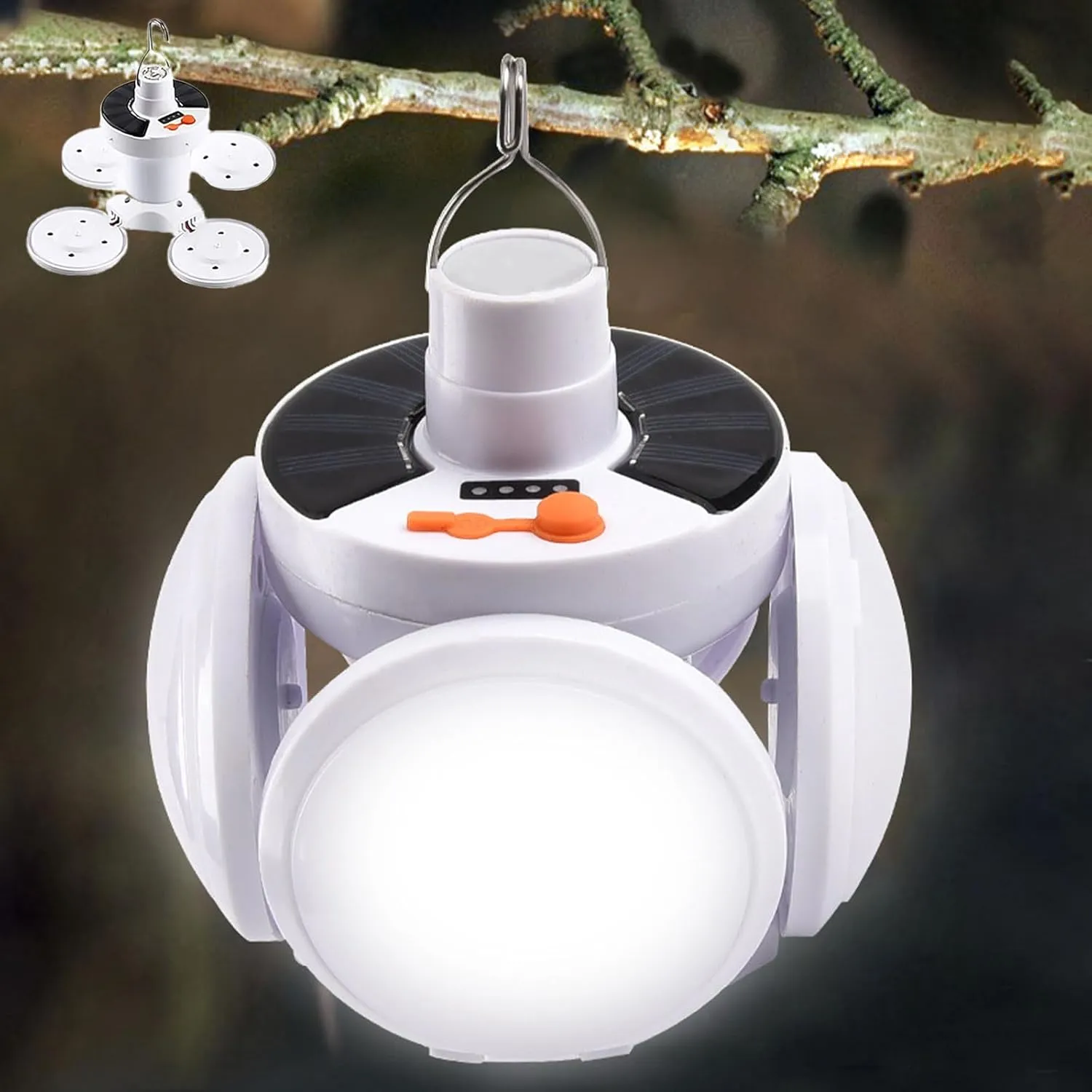 Folding Football Light, Solar Camping Lantern, Outdoor Solar Folding Light Portable USB, Soccer Ball Lamp, Football Bulbs with Hanging Hook, Portable USB Collapsible Tent Lamp with 5 Mode