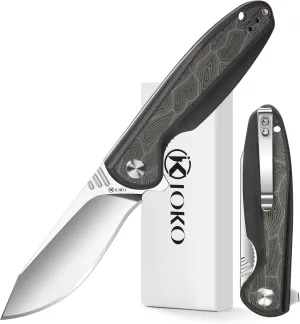 Folding knife D2 blade material, G10 two-color handle, suitable for men and women outdoor camping carrying knife, sharp and durable blade, with pocket clip (argent)