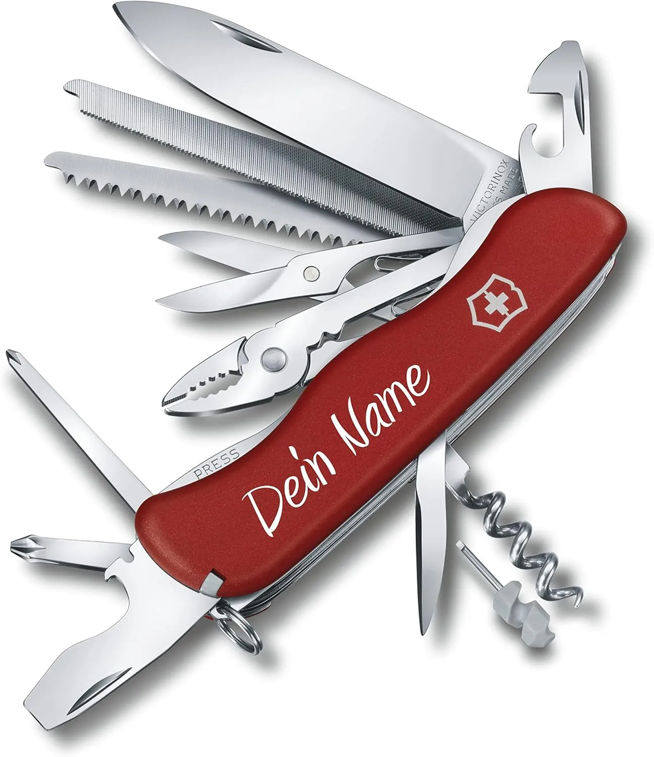 Folding Knife Work Champ with Customised Print on the Scale, Gift for Men and Women, Birthday, Swiss Army Knife, Personalised with 21 Functions, 0.8564