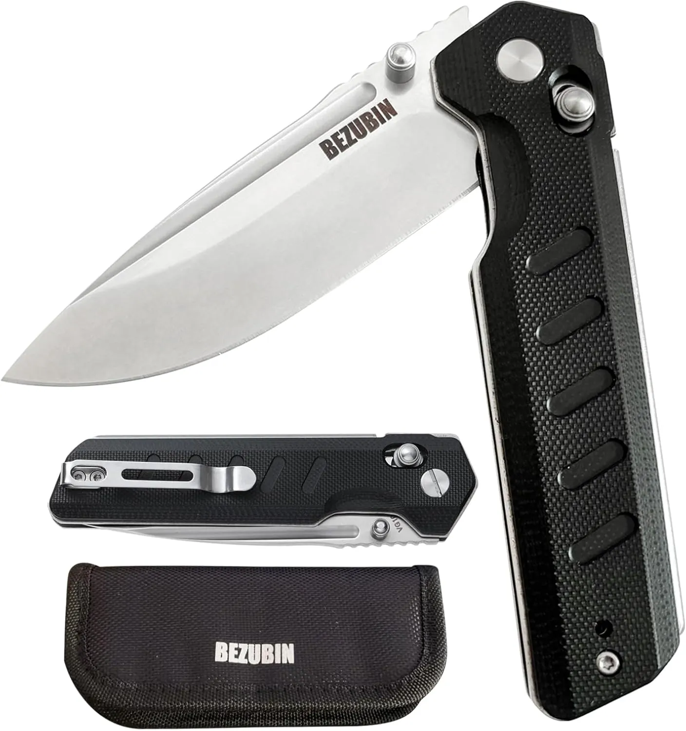 Folding Pocket Knife 3.25" VG10 Blade EDC Folding Knife with Safety Axis Lock Black G10 Handle Hunting Camping Knife with Thumb Stud Opener