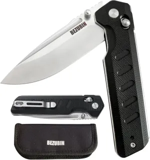Folding Pocket Knife 3.25" VG10 Blade EDC Folding Knife with Safety Axis Lock Black G10 Handle Hunting Camping Knife with Thumb Stud Opener