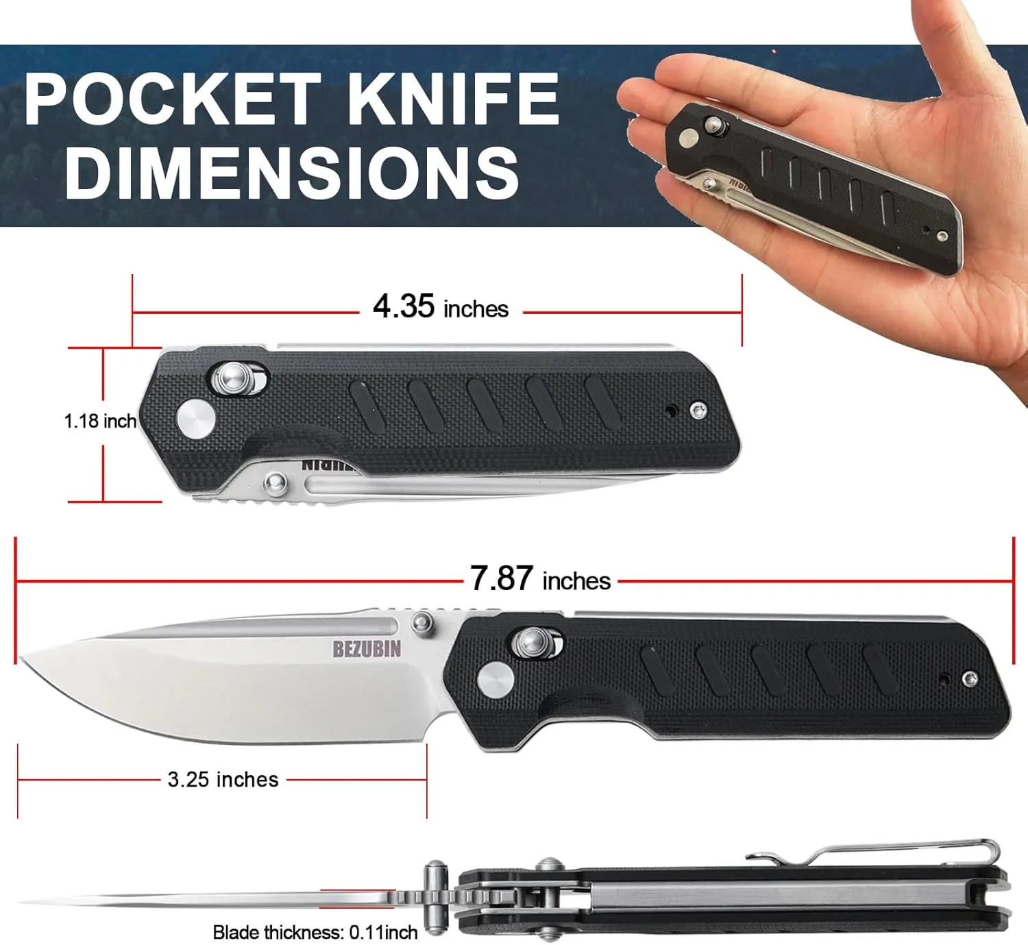 Folding Pocket Knife 3.25" VG10 Blade EDC Folding Knife with Safety Axis Lock Black G10 Handle Hunting Camping Knife with Thumb Stud Opener