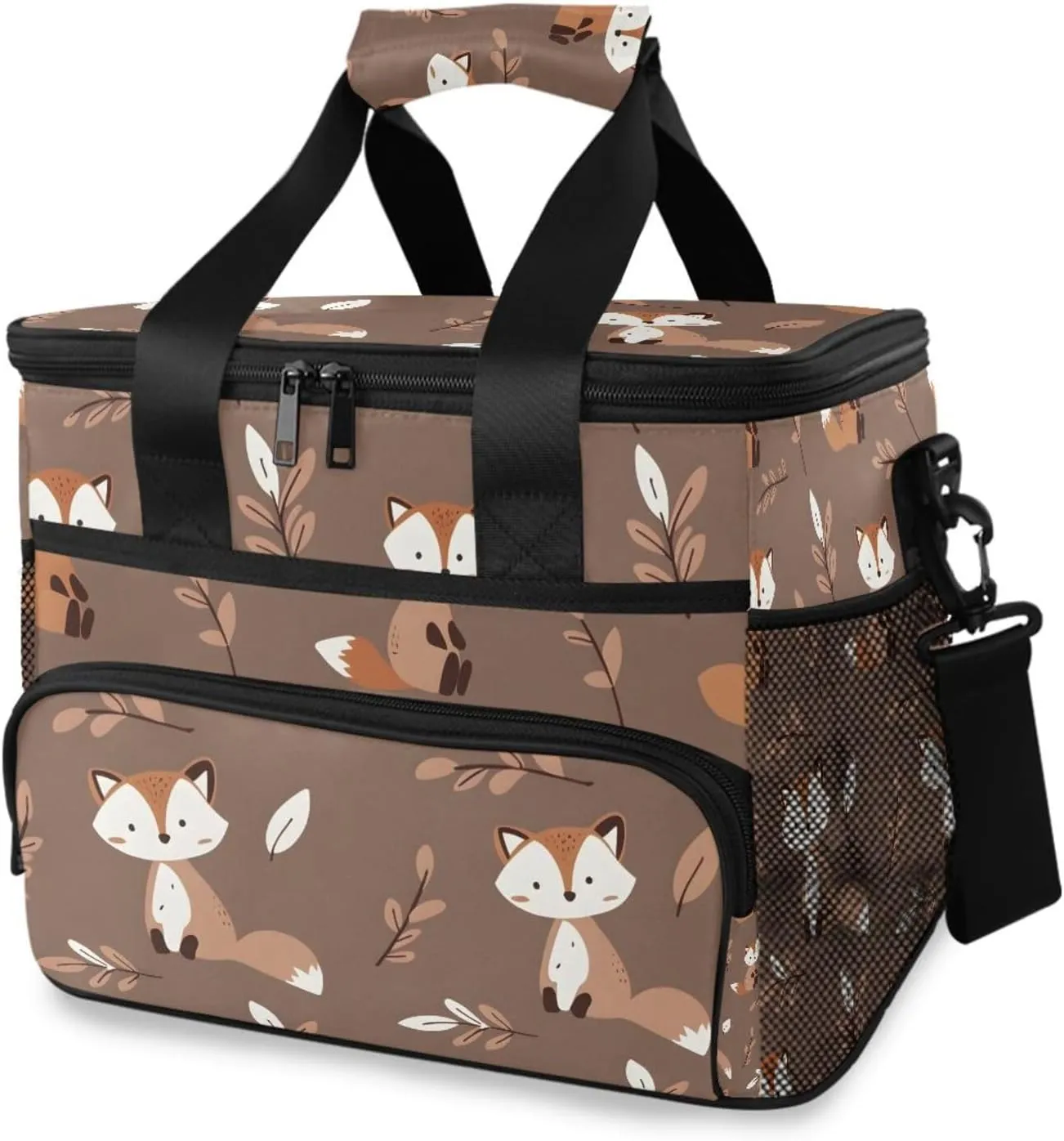 Fox Autumn Leaves Fall Cooler Bag Insulated Cooler Soft Sided Cooler 24 Can Portable Picnic Bag Large Leakproof Lunch Bag Box for Beach Grocery Camping Travel Car Men Women