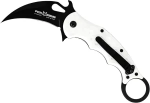 Fox Knives 479 W G10 White Emerson Wave Folding Karambit, One-Handed Deployment, N690 Blade, Black Idroglider Finish, Liner Lock, Pocket Clip