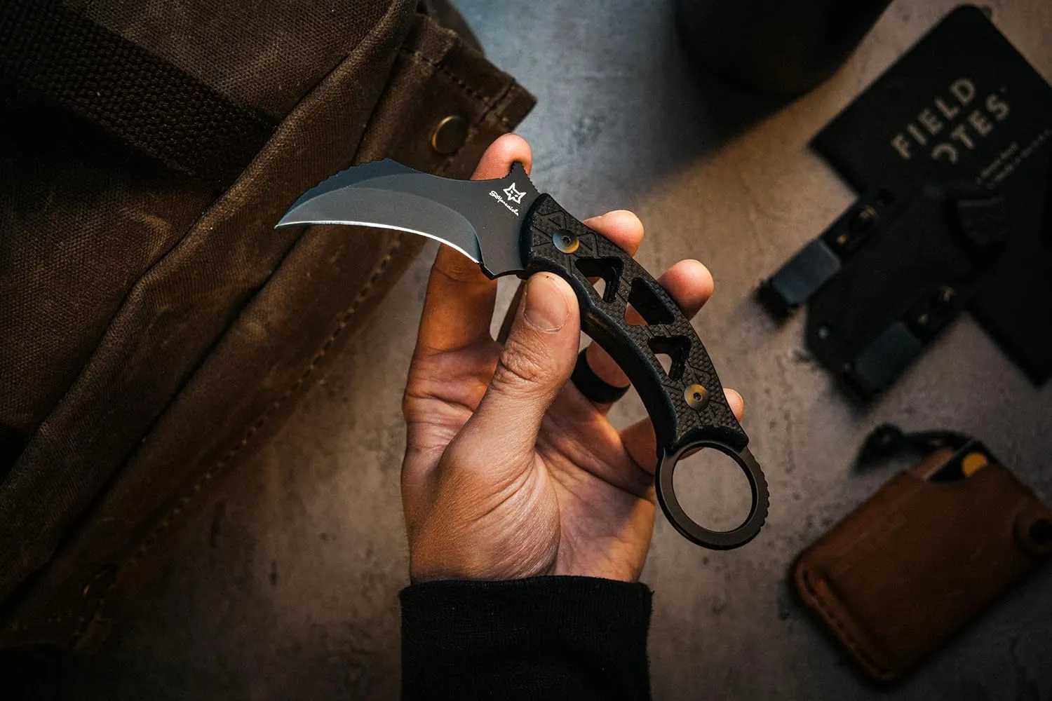 Fox Knives Tribal K FX-803 Fixed Blade Karambit Knife - N690Co Stainless Steel, Designed By Doug Marcaida, G10 Black Handle With Kydex Sheath