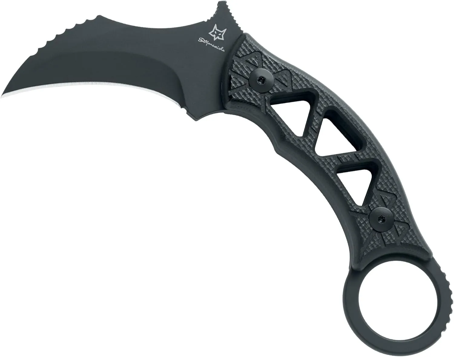 Fox Knives Tribal K FX-803 Fixed Blade Karambit Knife - N690Co Stainless Steel, Designed By Doug Marcaida, G10 Black Handle With Kydex Sheath