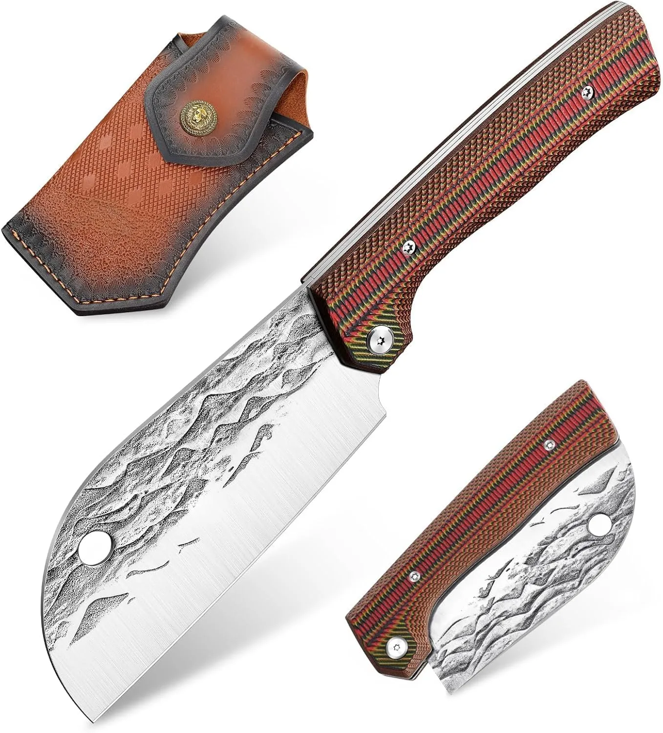 Freelander Folding Meat Cleaver,Razor Sharp Cleaver Chef Knife,6''Portable Camp Kitchen Knife with Sheath,High Carbon Stainless Steel Blade with G10 Handle,for Home Kitchen and Outdoor Camping
