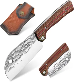 Freelander Folding Meat Cleaver,Razor Sharp Cleaver Chef Knife,6''Portable Camp Kitchen Knife with Sheath,High Carbon Stainless Steel Blade with G10 Handle,for Home Kitchen and Outdoor Camping