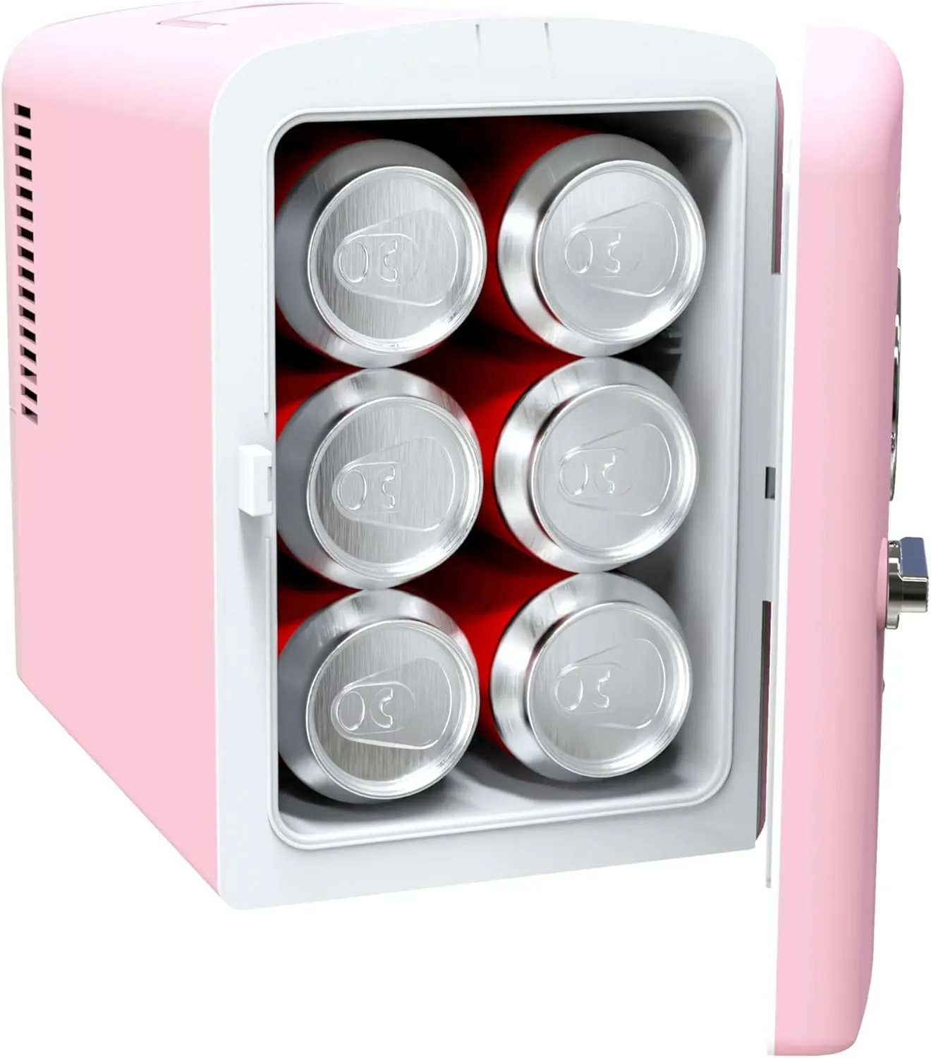 Frigidaire Retro Mini Personal Fridge Cooler, Holds up to 9 Cans, Portable for Car, Office, Bedroom, Dorm Room, or Cabin, Includes 110V AC and 12V DC cords - 11.8"D x 7.1"W x 10.1"H, Pink