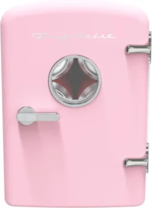 Frigidaire Retro Mini Personal Fridge Cooler, Holds up to 9 Cans, Portable for Car, Office, Bedroom, Dorm Room, or Cabin, Includes 110V AC and 12V DC cords - 11.8"D x 7.1"W x 10.1"H, Pink