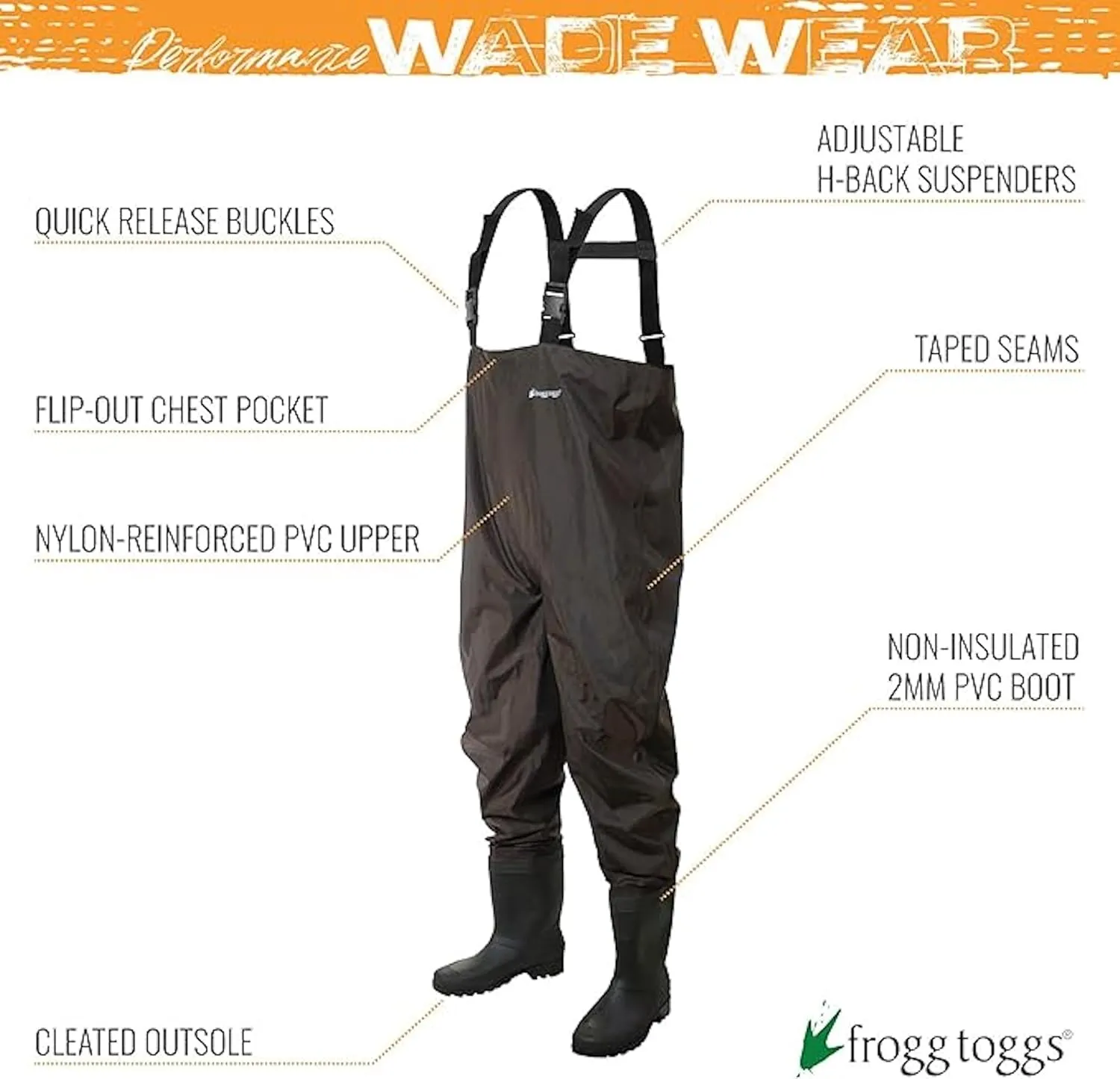 FROGG TOGGS Men's Rana II PVC Waterproof Fishing Boot Foot Chest Wader for Fishing