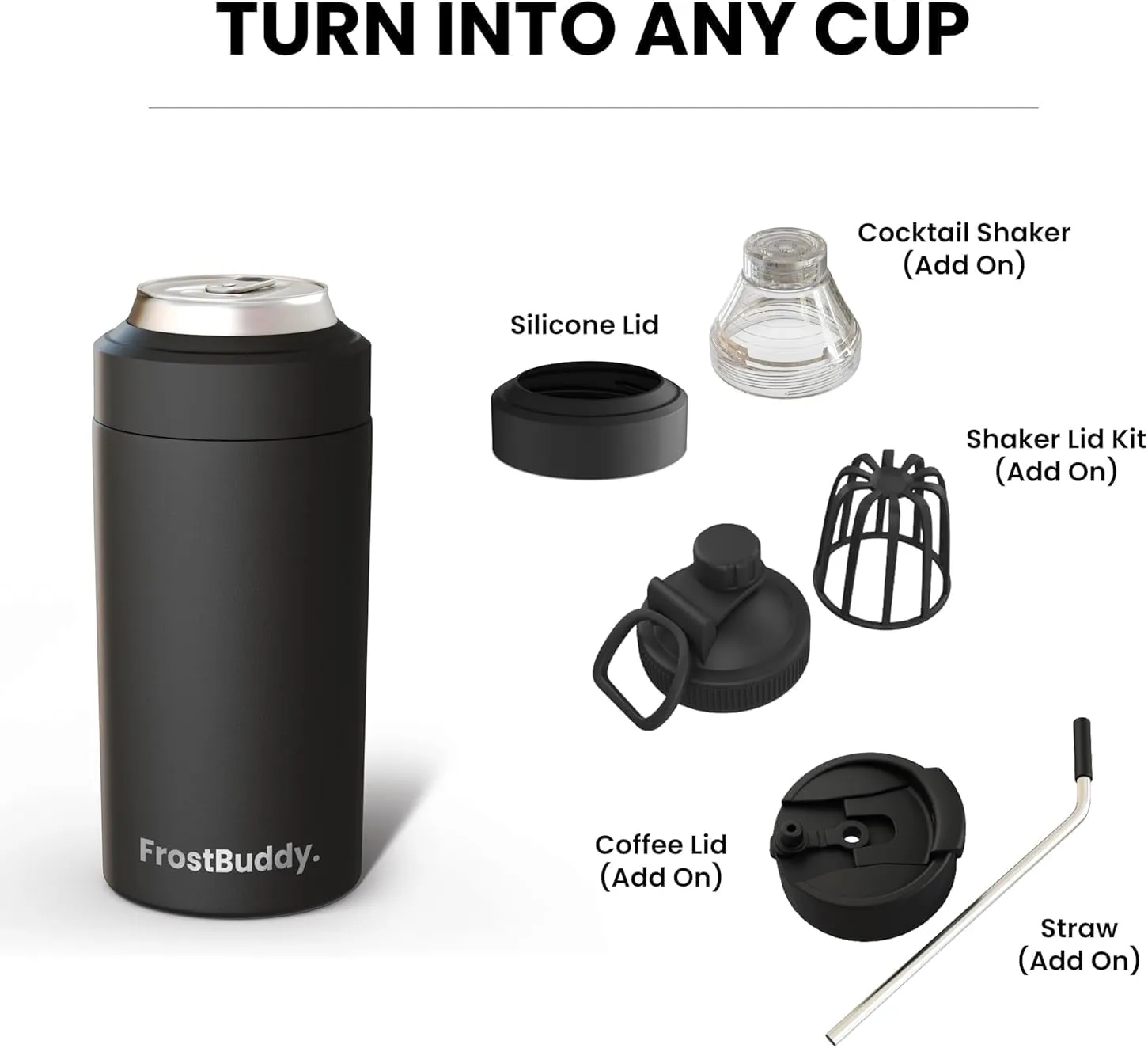 Frost Buddy Universal Buddy Can Cooler - Fits All - For Regular 12 & 16 oz or Slim-Size Bottles - Insulated Double-Walled Stainless Steel (Merica)