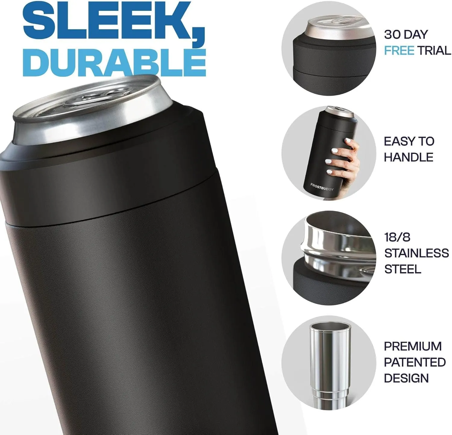 Frost Buddy Universal Buddy Can Cooler - Fits All - For Regular 12 & 16 oz or Slim-Size Bottles - Insulated Double-Walled Stainless Steel (Texastea)