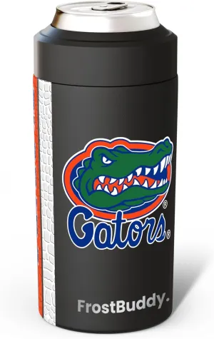 Frost Buddy Universal Can Cooler - Fits all - Stainless Steel Can Cooler for 12 oz & 16 oz Regular or Slim Cans & Bottles - Stainless Steel (Florida Gators - Black)
