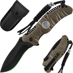 FULLHI 3.4" EDC Folding Pocket Knife With Nylon Pouch&Lanyard,440C Steel Blade, PP TPR Handle with Pocket Clip Sharp Camping Survival Hiking Knives for Men, Women