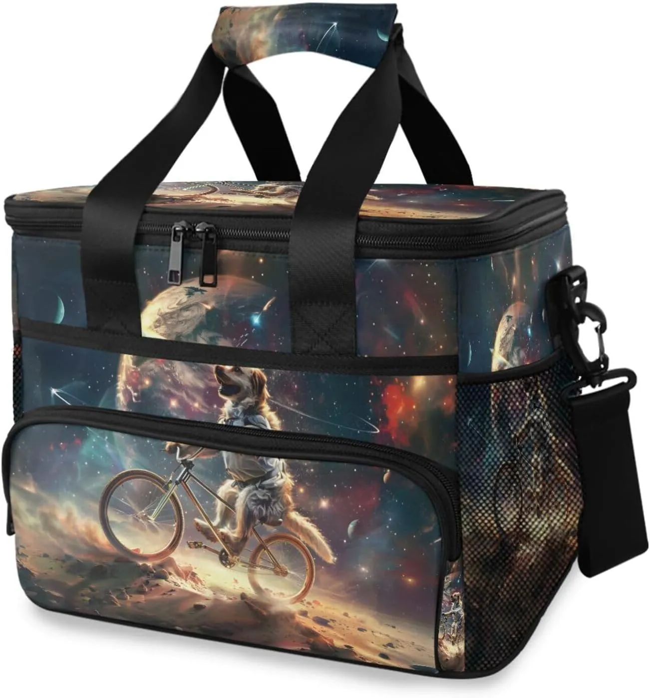 Funny Dog Astronaut Galaxy Cooler Bag Insulated Cooler Soft Sided Cooler 24 Can Portable Picnic Bag Large Leakproof Lunch Bag Box for Beach Grocery Camping Travel Car Men Women