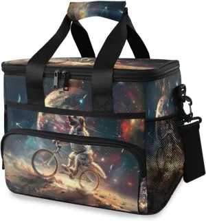 Funny Dog Astronaut Galaxy Cooler Bag Insulated Cooler Soft Sided Cooler 24 Can Portable Picnic Bag Large Leakproof Lunch Bag Box for Beach Grocery Camping Travel Car Men Women