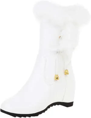Furry Boots For Women Wedge Ankle Booties Side Zipper Winter Boots Fur Lined Warm Snow Booties Non Slip Short Boots