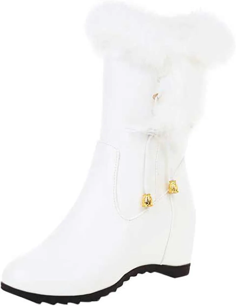 Furry Boots For Women Wedge Ankle Booties Side Zipper Winter Boots Fur Lined Warm Snow Booties Non Slip Short Boots