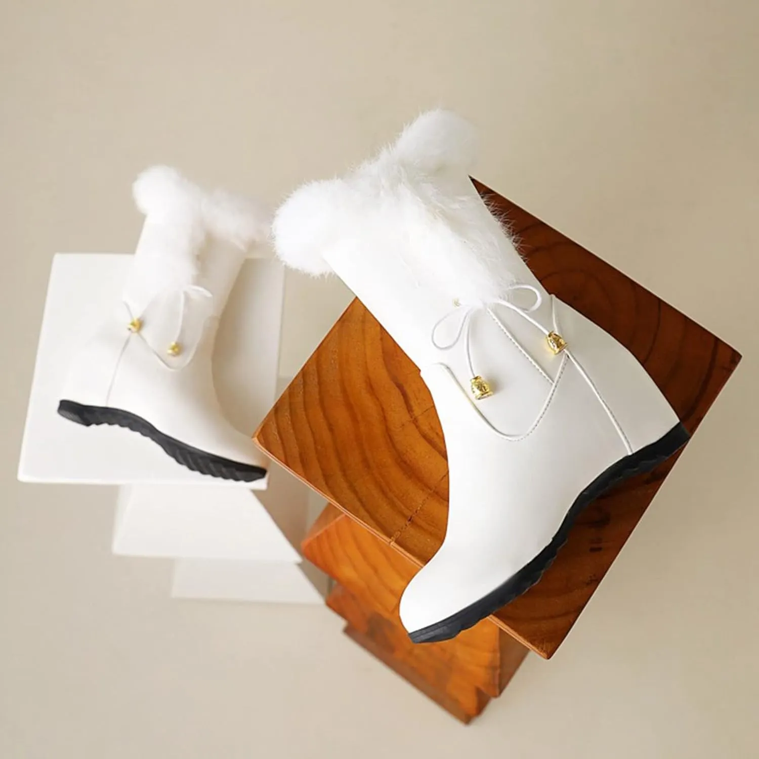 Furry Boots For Women Wedge Ankle Booties Side Zipper Winter Boots Fur Lined Warm Snow Booties Non Slip Short Boots