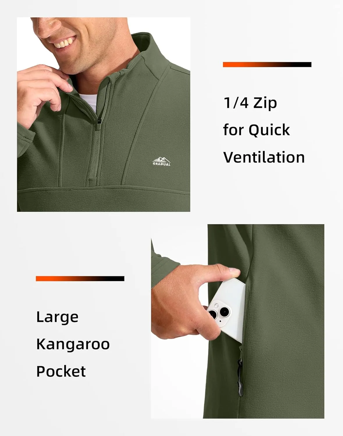 G Gradual Men's Quarter Zip Pullover with Zipper Pocket Fleece Lined Warm Sweater Golf Hiking Outdoor Lightweight Sweatshirt