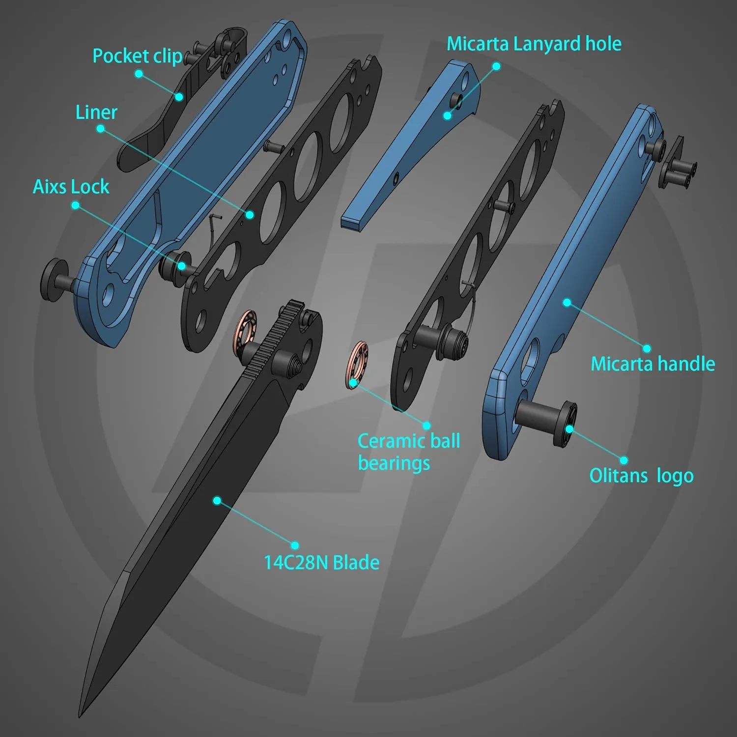 G062 Folding Knife for EDC, 14C28N Steel Blade Pocket knife, Crossbar Lock Knife for Outdoor, Survival, Hunting and Camping, 3.28oz（Micarta Blue Black Coating）