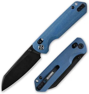 G062 Folding Knife for EDC, 14C28N Steel Blade Pocket knife, Crossbar Lock Knife for Outdoor, Survival, Hunting and Camping, 3.28oz（Micarta Blue Black Coating）
