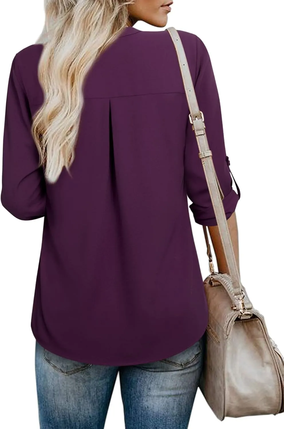 Gaharu Women's Blouses 3/4 Sleeve Work Shirt Chiffon Tunic Top Office Wear