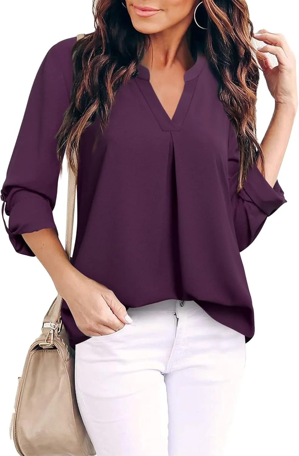 Gaharu Women's Blouses 3/4 Sleeve Work Shirt Chiffon Tunic Top Office Wear