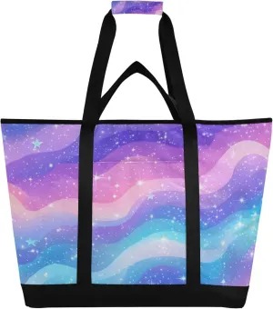 Galaxy Background Reusable Insulated Cooler Bag with Ice Pack Compartment - Large 47L Waterproof Thermal Grocery Tote for Picnic Beach Camping Lunch Storage