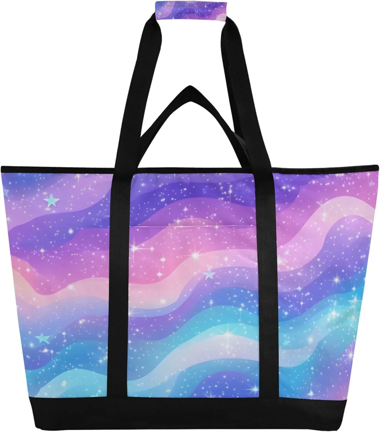 Galaxy Background Reusable Insulated Cooler Bag with Ice Pack Compartment - Large 47L Waterproof Thermal Grocery Tote for Picnic Beach Camping Lunch Storage