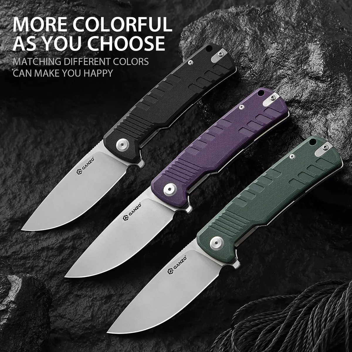 Ganzo G769-GR Folding Pocket Knife Razor Sharp D2 Stainless Steel Blade G10 Anti-Slip Handle with Clip Outdoor Hunting Fishing Hiking EDC Folder Best Gift for Men (Green)