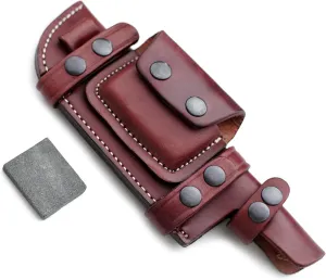 GCS Custom Handcrafted Fixed Blade Leather Right Hand Scout Carry Knife Sheath with Sharpening Stone Set GCS181