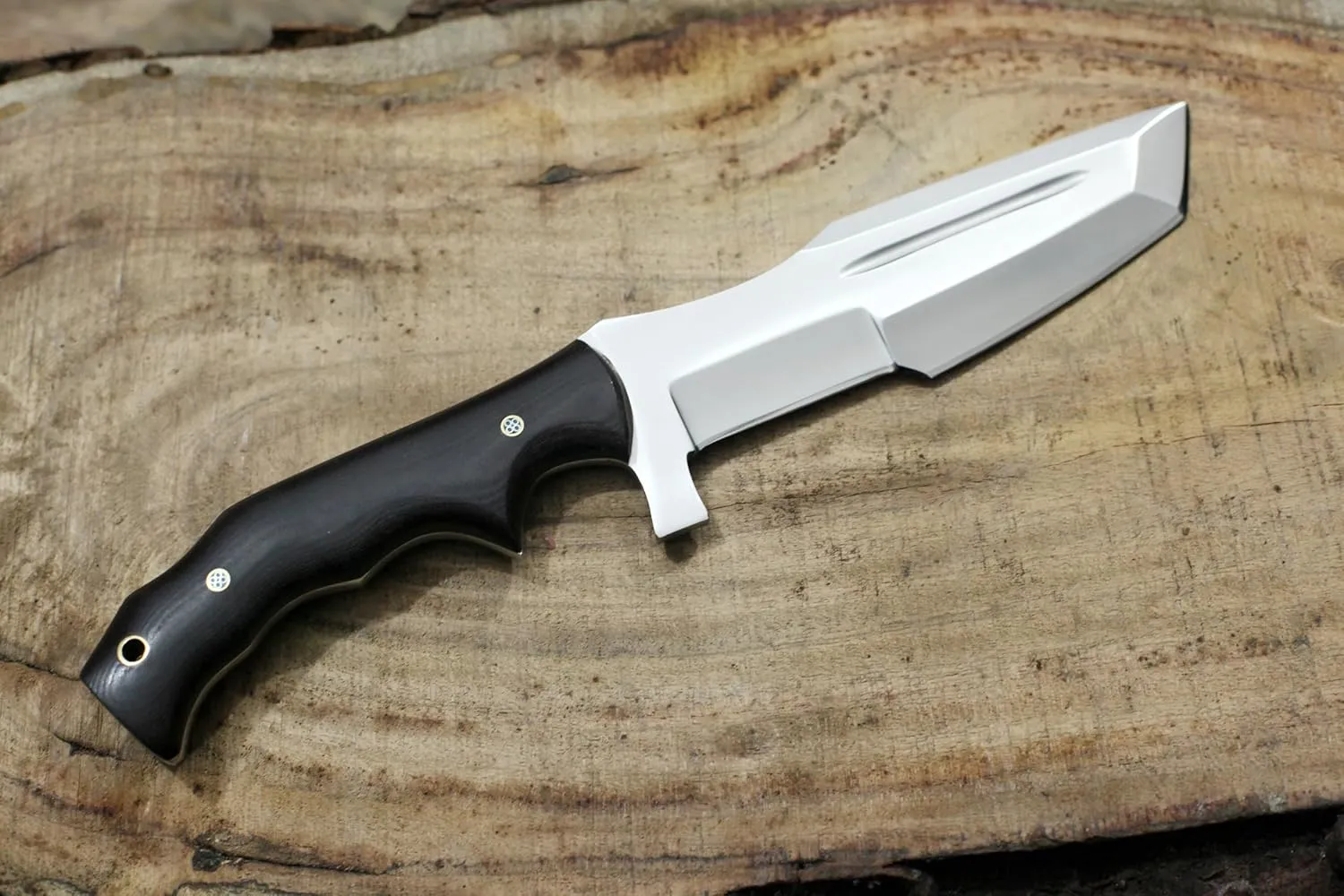 GCS Handmade D2 steel Hunting Knife G10 Handle Fixed Blade Knife Right Hand Scout Carry Buffalo leather Sheath and Sharpening Stone for Hunting Camping Survival and EDC
