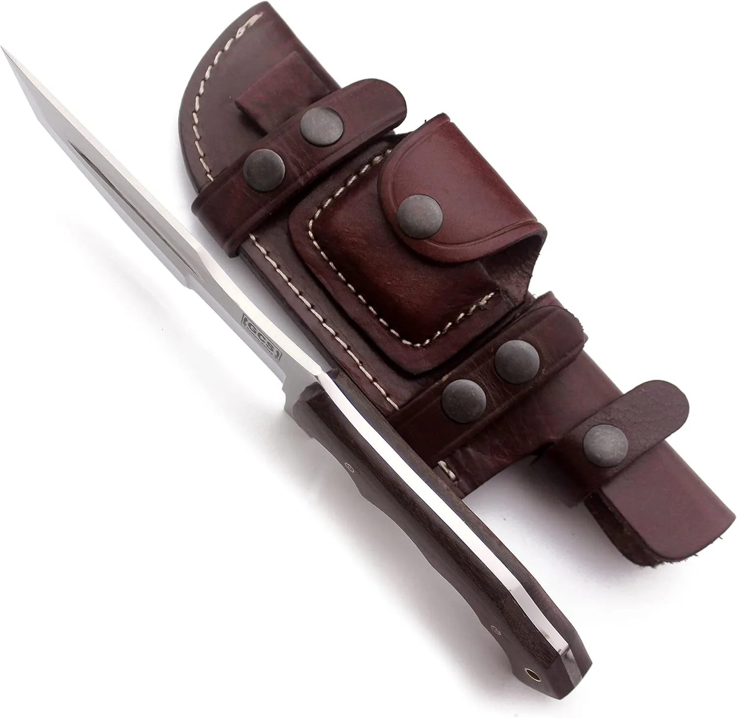 GCS Handmade D2 steel Hunting Knife G10 Handle Fixed Blade Knife Right Hand Scout Carry Buffalo leather Sheath and Sharpening Stone for Hunting Camping Survival and EDC