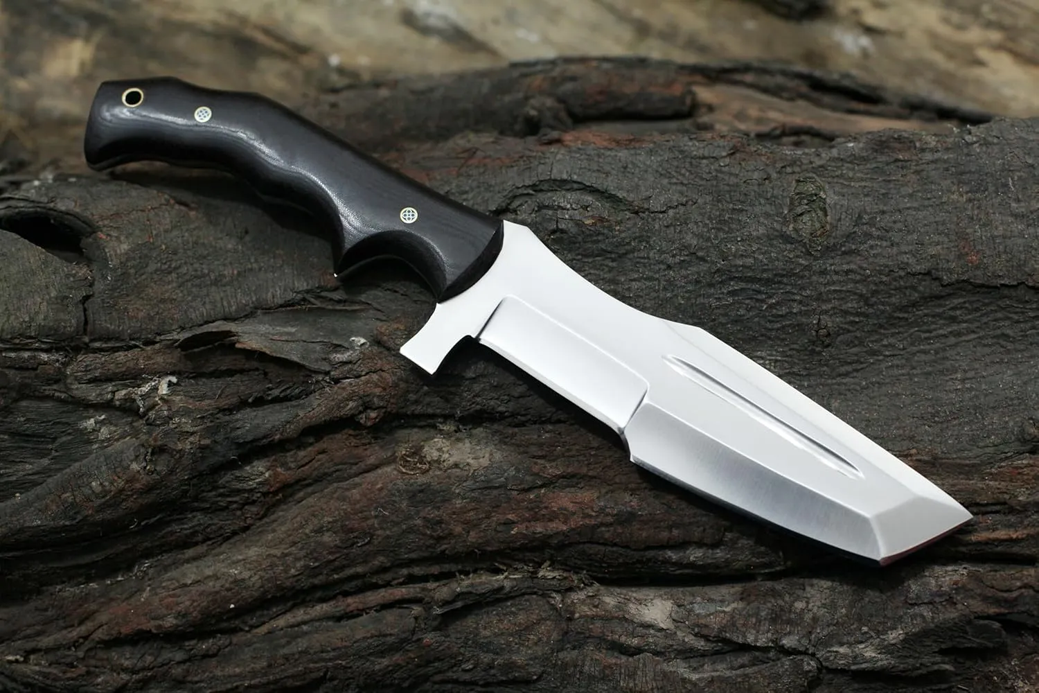 GCS Handmade D2 steel Hunting Knife G10 Handle Fixed Blade Knife Right Hand Scout Carry Buffalo leather Sheath and Sharpening Stone for Hunting Camping Survival and EDC
