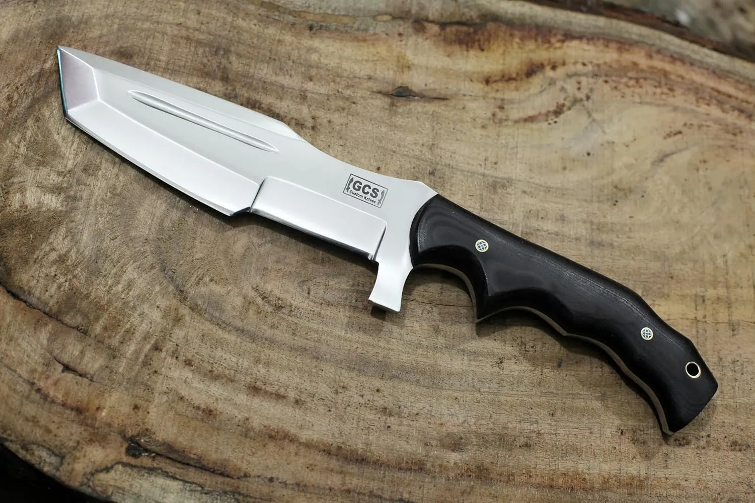 GCS Handmade D2 steel Hunting Knife G10 Handle Fixed Blade Knife Right Hand Scout Carry Buffalo leather Sheath and Sharpening Stone for Hunting Camping Survival and EDC