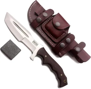 GCS Handmade D2 steel Hunting Knife G10 Handle Fixed Blade Knife Right Hand Scout Carry Buffalo leather Sheath and Sharpening Stone for Hunting Camping Survival and EDC